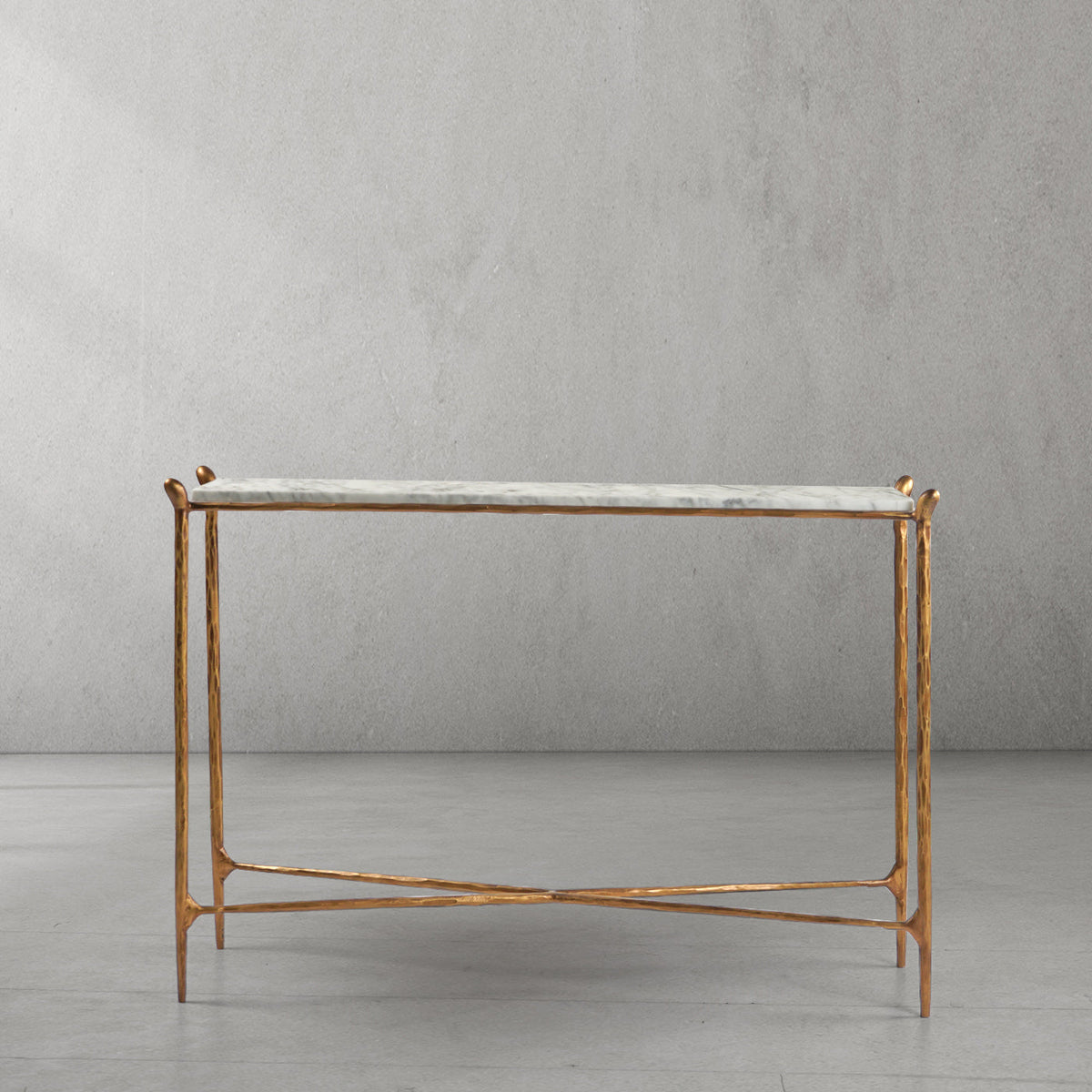 Thaddeus Metal Rectangle Horn Marble Console Table Hand-Forged Entryways Entrance Table