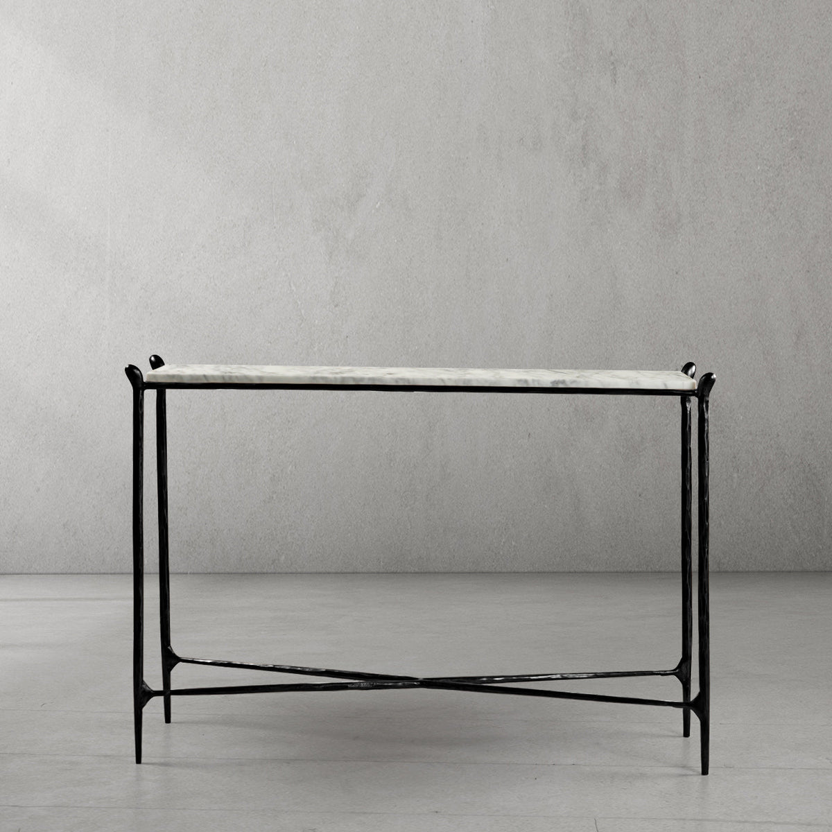 Thaddeus Metal Rectangle Horn Marble Console Table Hand-Forged Entryways Entrance Table