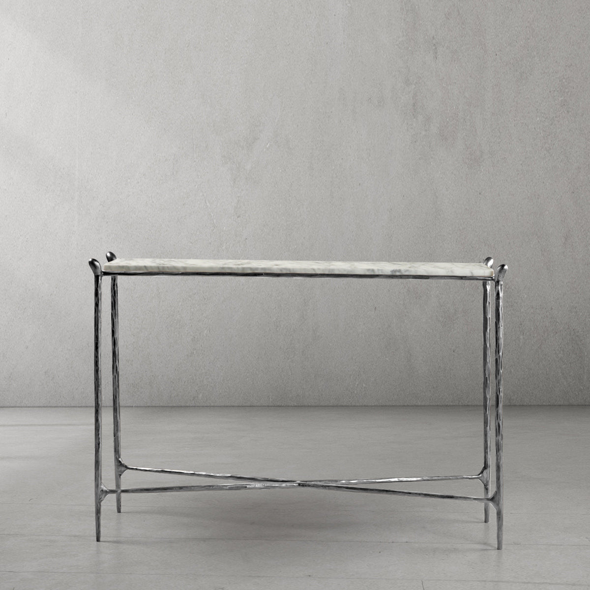 Thaddeus Metal Rectangle Horn Marble Console Table Hand-Forged Entryways Entrance Table