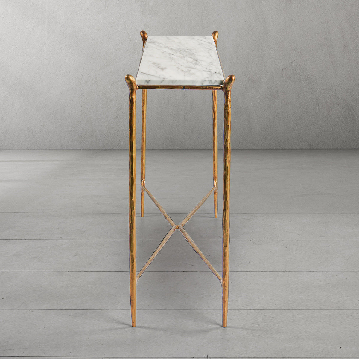 Thaddeus Metal Rectangle Horn Marble Console Table Hand-Forged Entryways Entrance Table