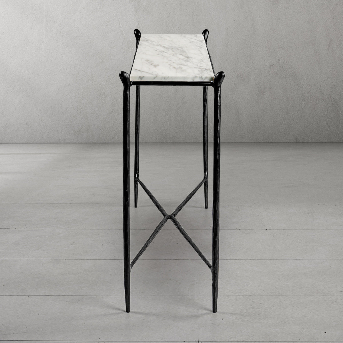 Thaddeus Metal Rectangle Horn Marble Console Table Hand-Forged Entryways Entrance Table