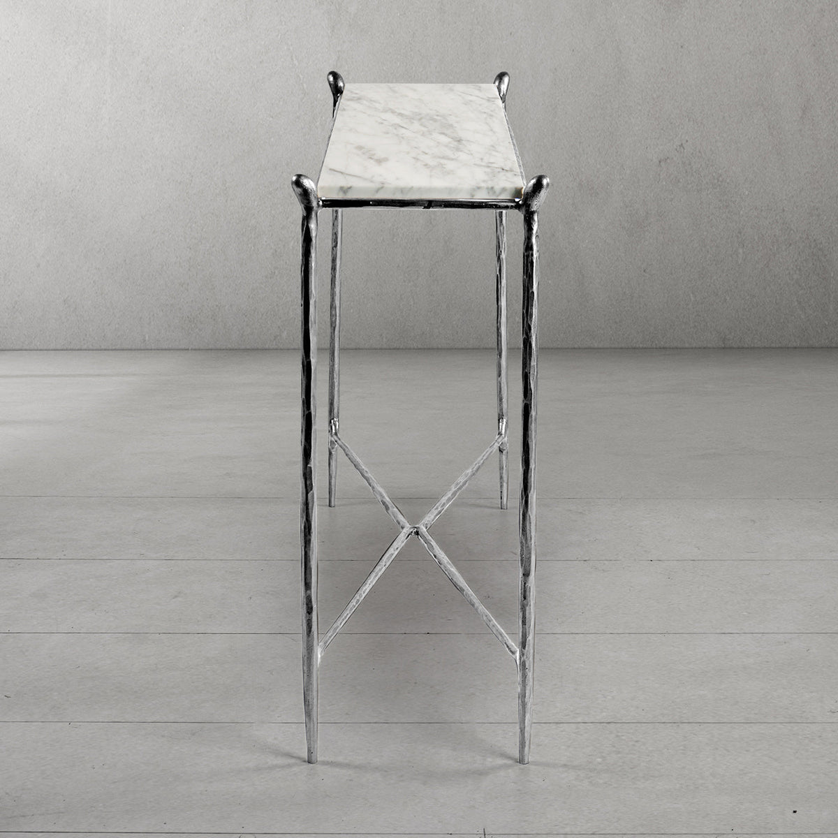Thaddeus Metal Rectangle Horn Marble Console Table Hand-Forged Entryways Entrance Table