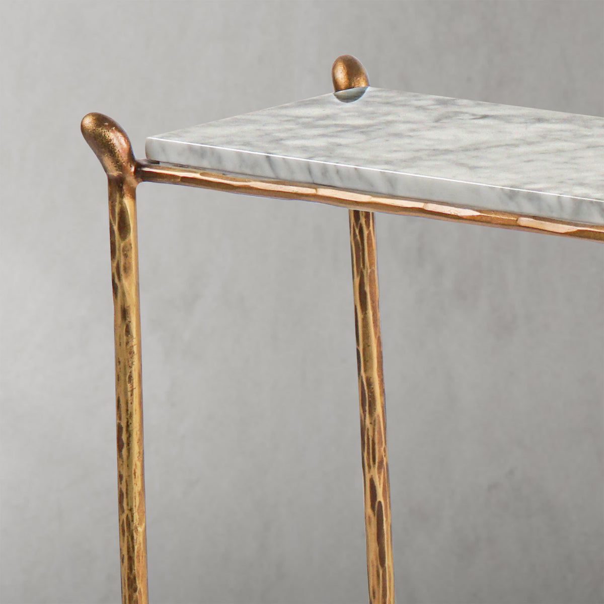 Thaddeus Metal Rectangle Horn Marble Console Table Hand-Forged Entryways Entrance Table