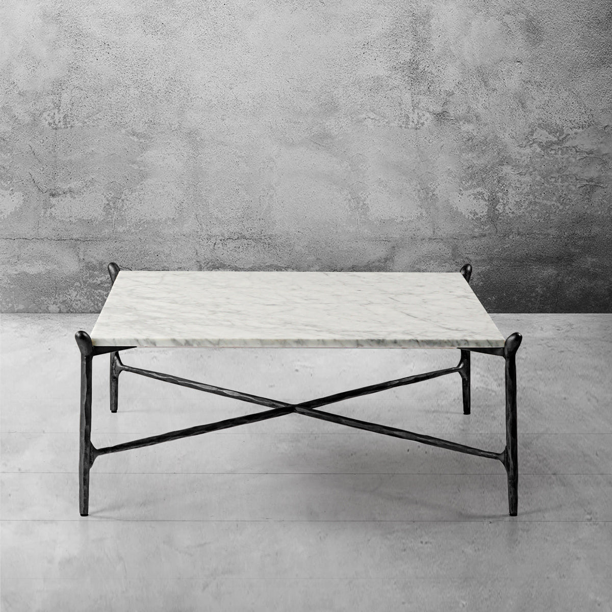 Thaddeus Metal Square Horn Marble Coffee Table Hand-Forged Living Sofa Center Tea Table