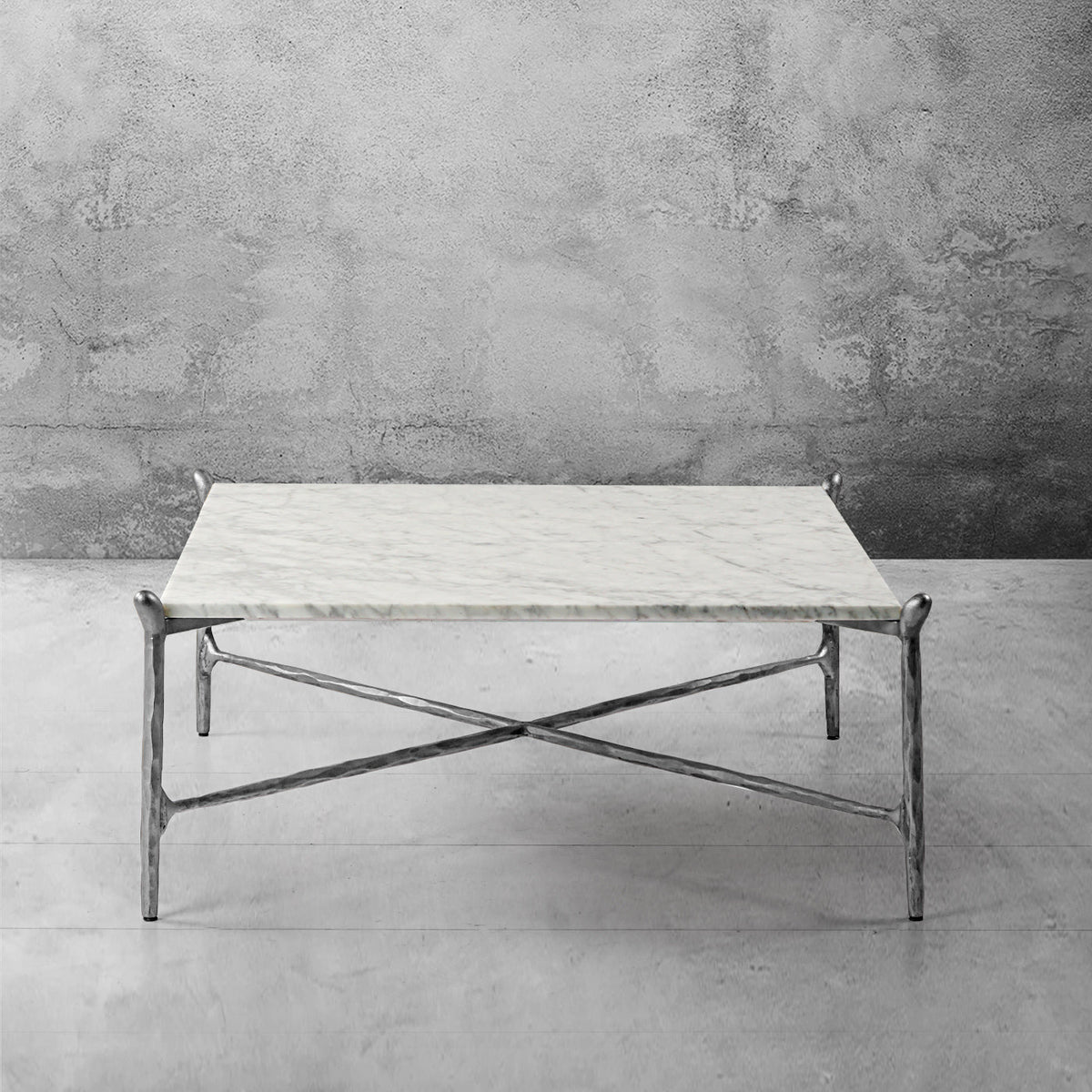 Thaddeus Metal Square Horn Marble Coffee Table Hand-Forged Living Sofa Center Tea Table