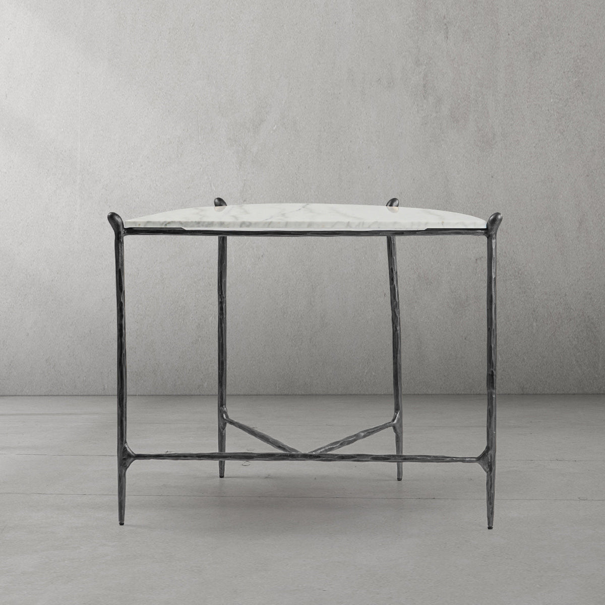 Thaddeus Metal Horn Semi-Circle Marble Console Table Hand-Forged Entryways Entrance Table