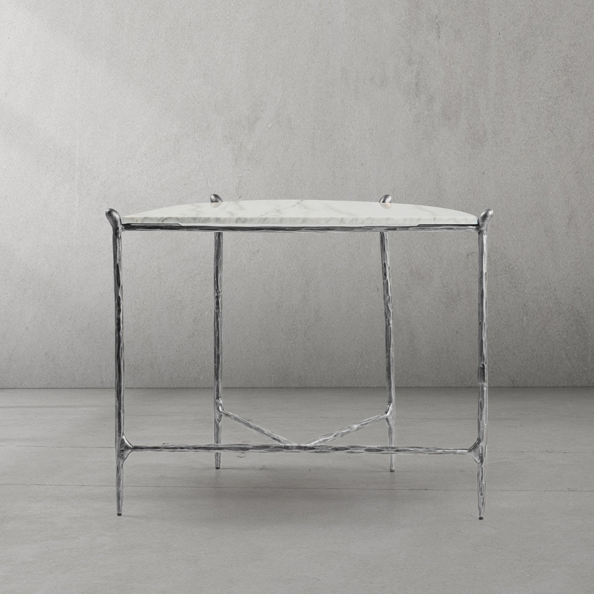 Thaddeus Metal Horn Semi-Circle Marble Console Table Hand-Forged Entryways Entrance Table