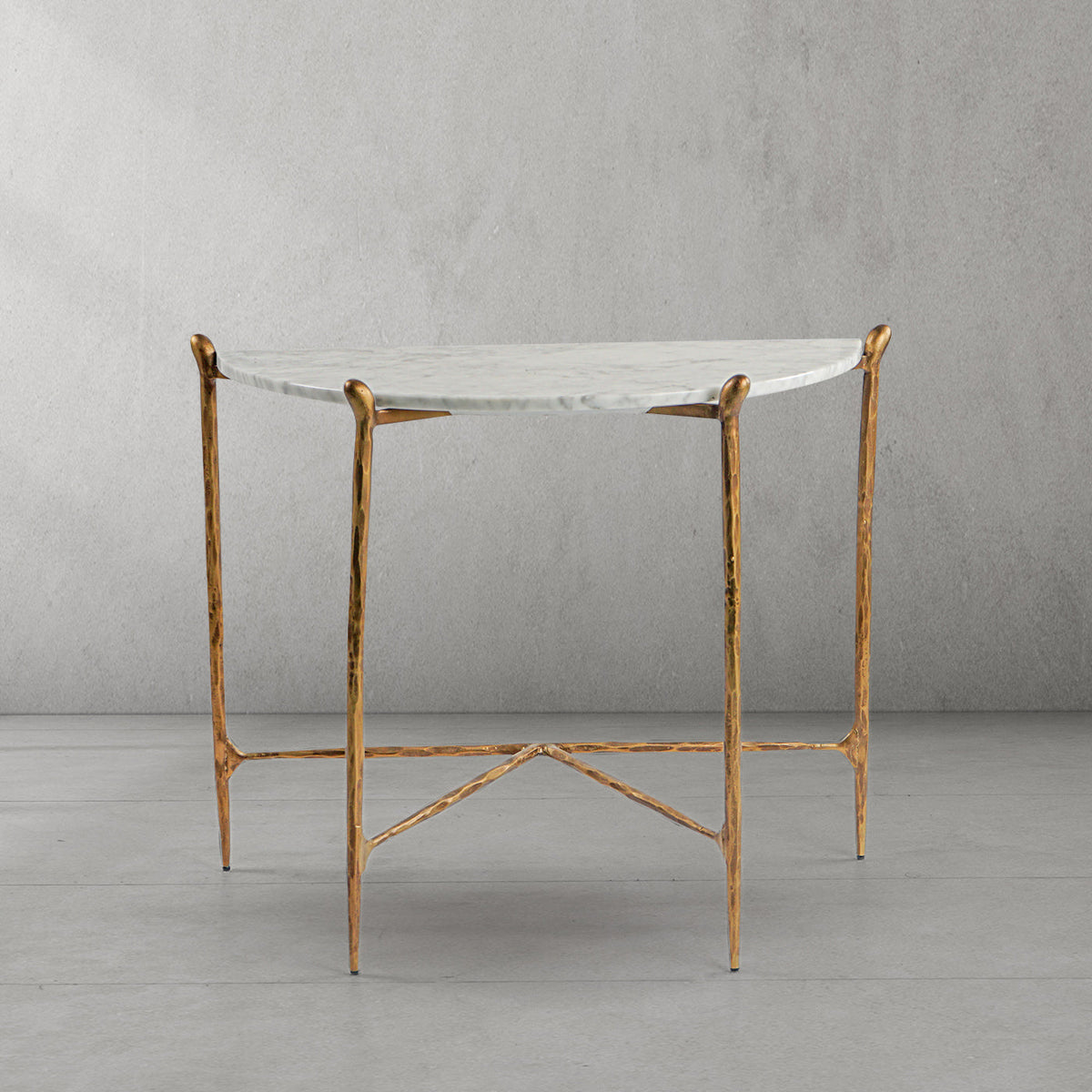 Thaddeus Metal Horn Semi-Circle Marble Console Table Hand-Forged Entryways Entrance Table