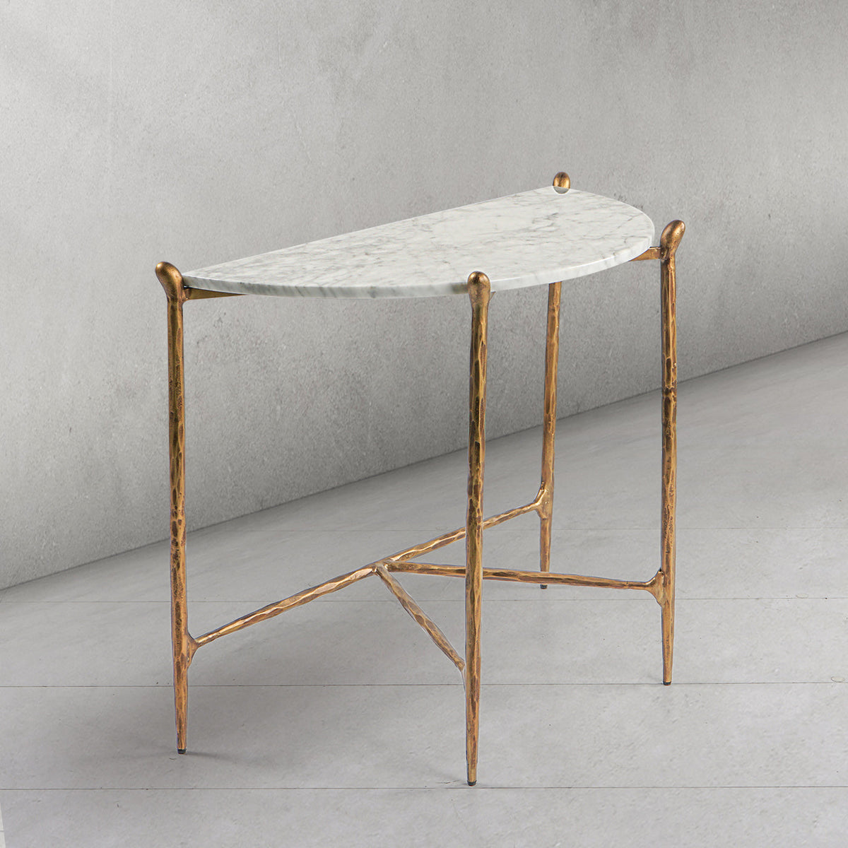 Thaddeus Metal Horn Semi-Circle Marble Console Table Hand-Forged Entryways Entrance Table
