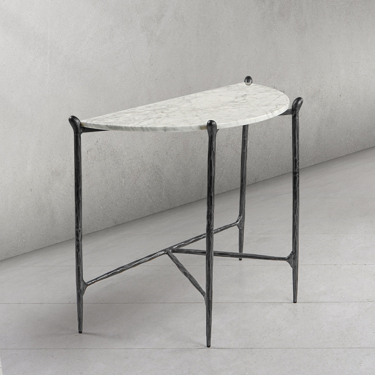 Thaddeus Metal Horn Semi-Circle Marble Console Table Hand-Forged Entryways Entrance Table