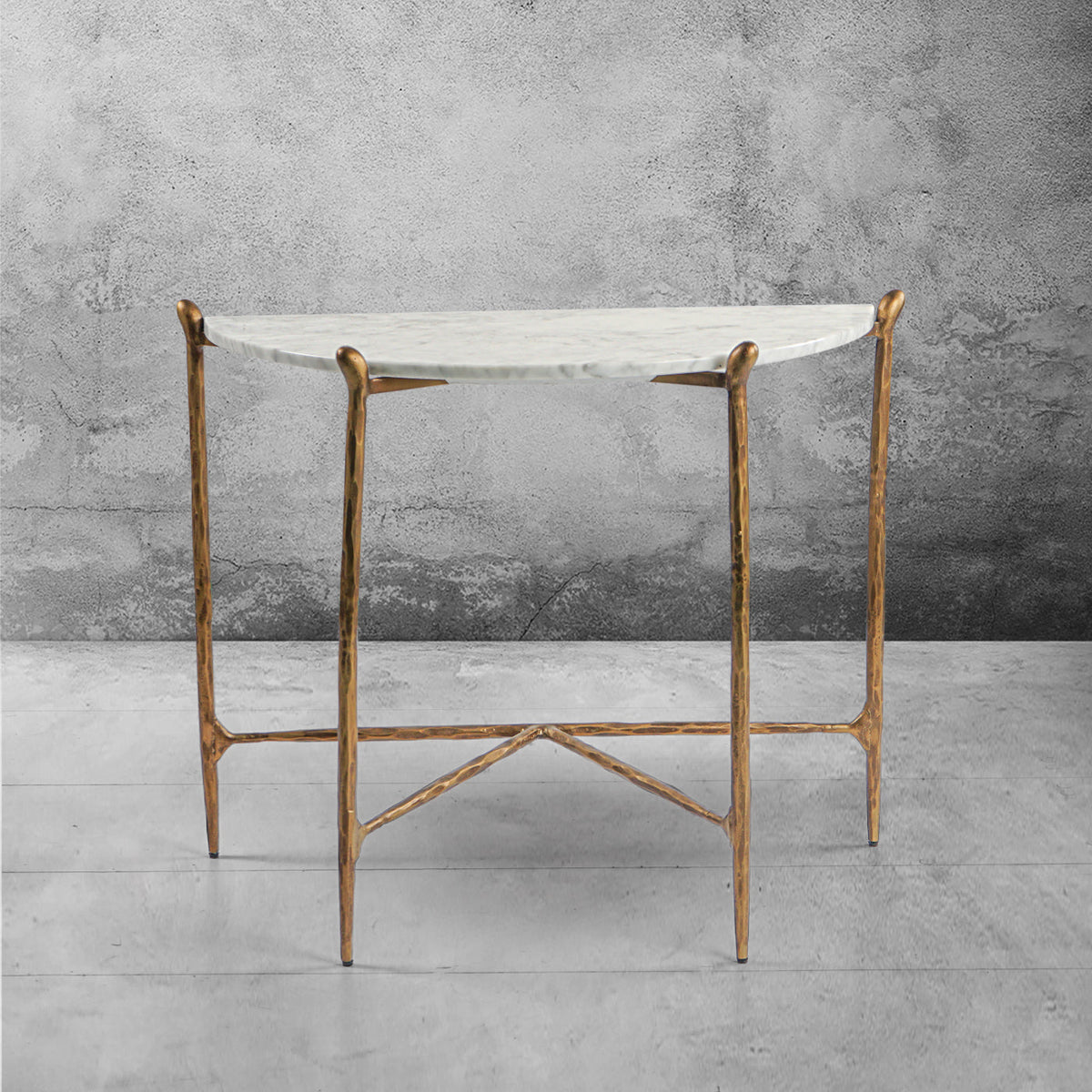 Thaddeus Metal Horn Semi-Circle Marble Console Table Hand-Forged Entryways Entrance Table