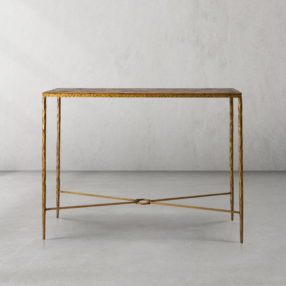 Thaddeus Metal Metal Frame Elm Wood Console Table Hand-Forged Entryways Entrance Table
