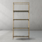 Thaddeus Hand-Forged White Marble Metal Shelving Unit for Living Room Display
