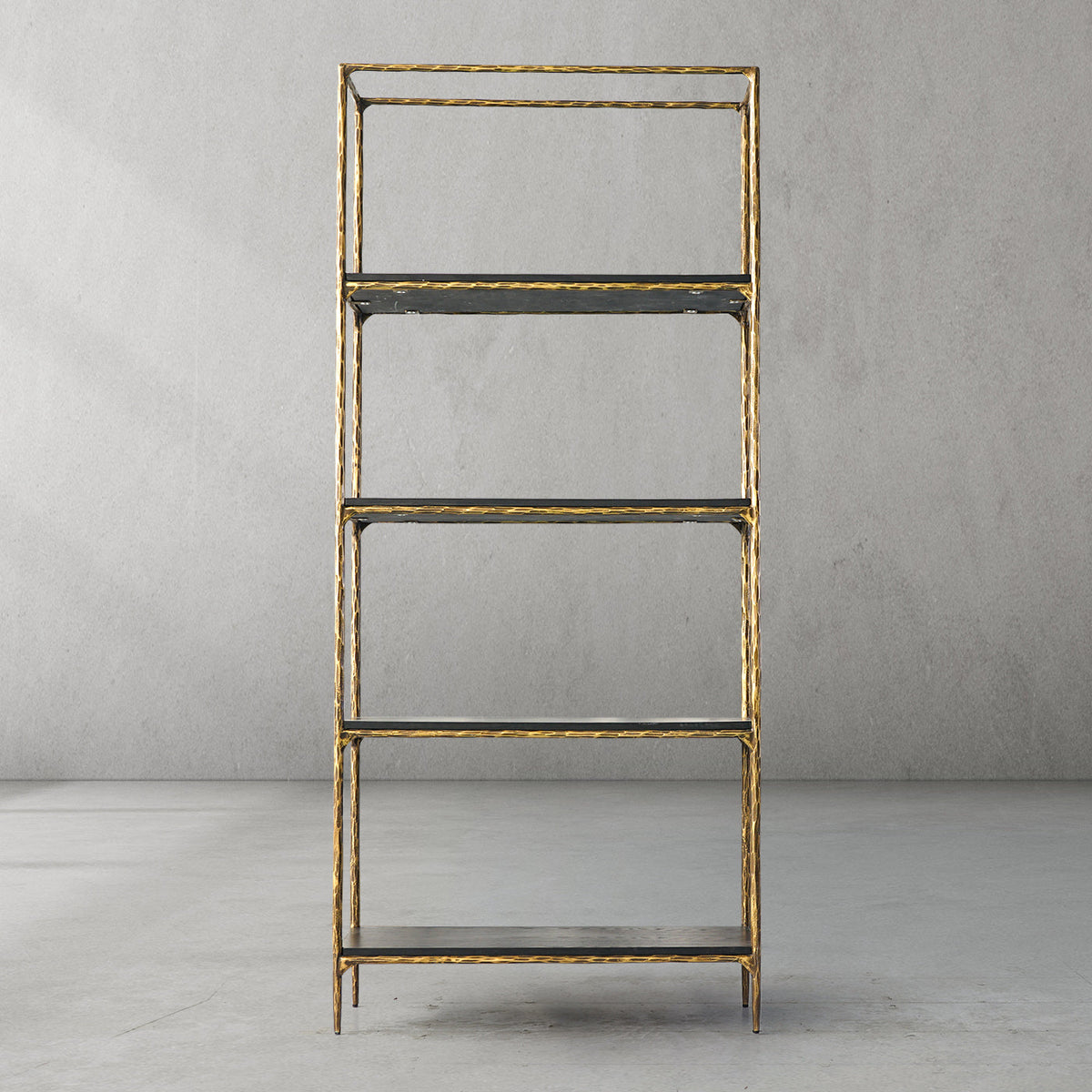 Thaddeus Hand-Forged White Marble Metal Shelving Unit for Living Room Display