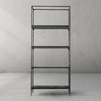 Thaddeus Hand-Forged White Marble Metal Shelving Unit for Living Room Display