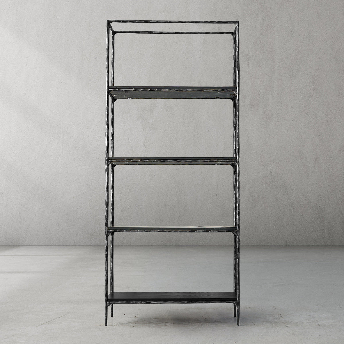 Thaddeus Hand-Forged White Marble Metal Shelving Unit for Living Room Display