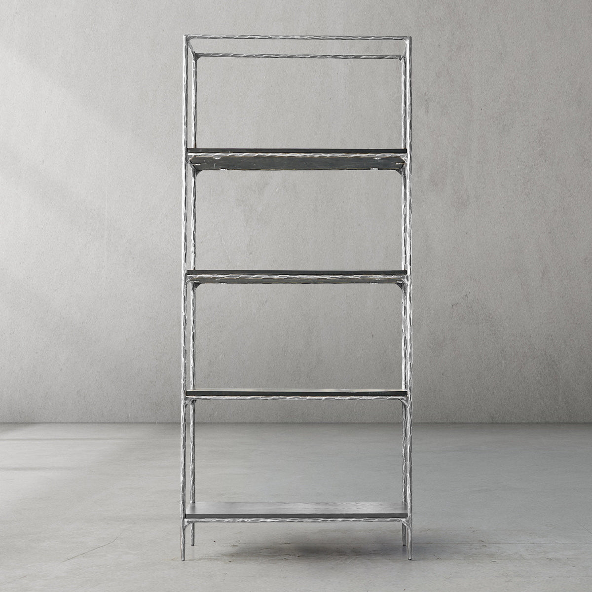 Thaddeus Hand-Forged White Marble Metal Shelving Unit for Living Room Display