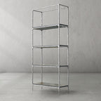 Thaddeus Hand-Forged White Marble Metal Shelving Unit for Living Room Display