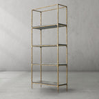 Thaddeus Hand-Forged White Marble Metal Shelving Unit for Living Room Display