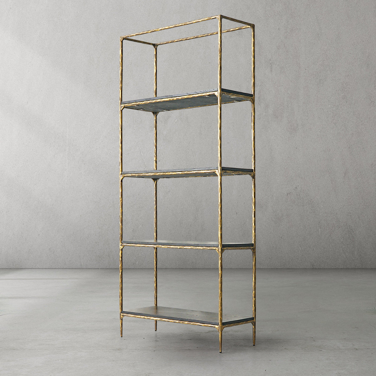 Thaddeus Hand-Forged White Marble Metal Shelving Unit for Living Room Display