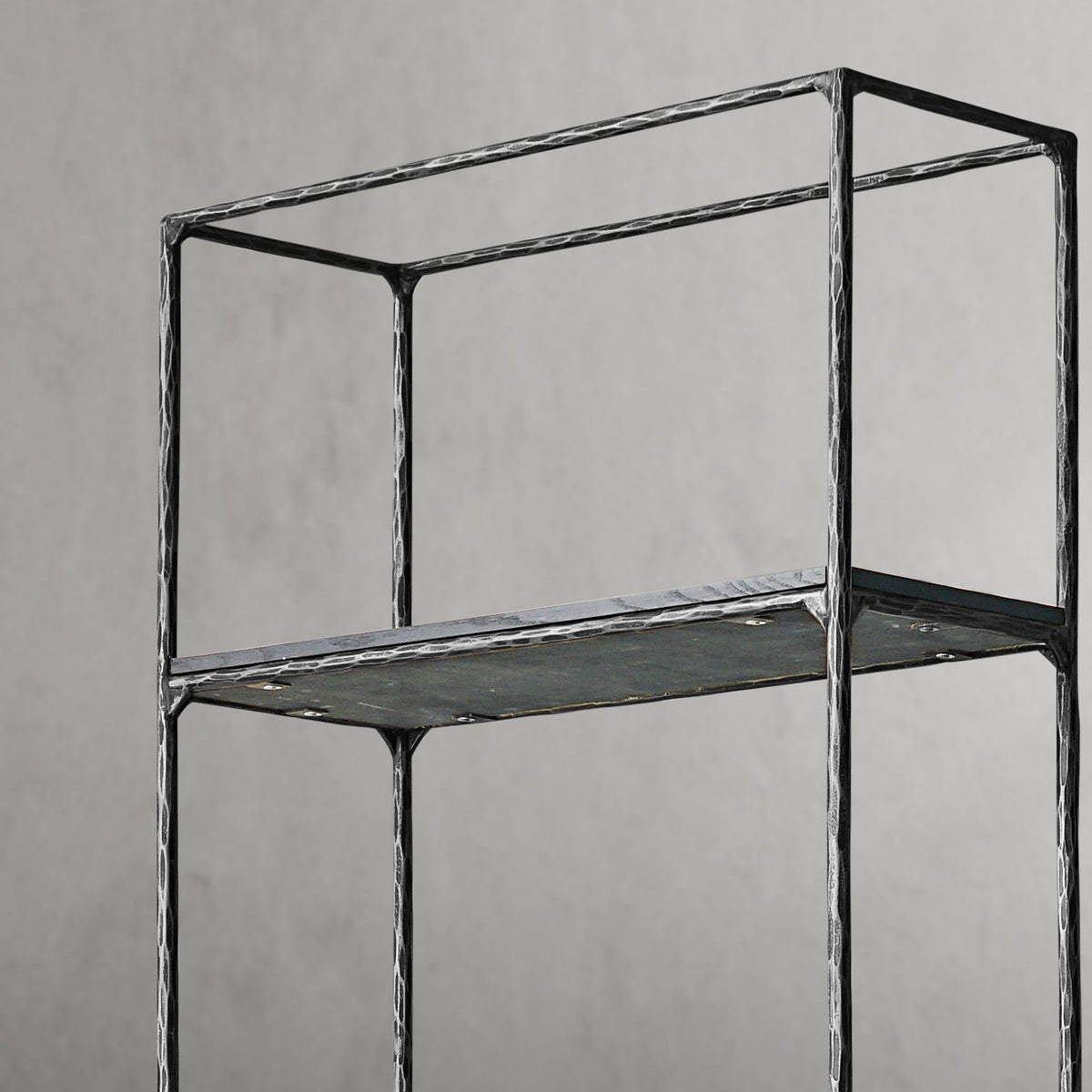 Thaddeus Hand-Forged White Marble Metal Shelving Unit for Living Room Display