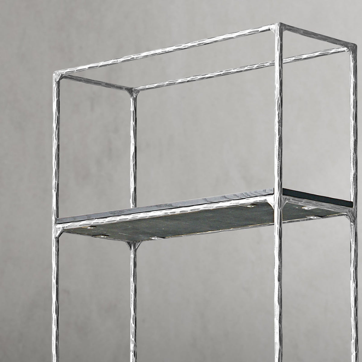 Thaddeus Hand-Forged White Marble Metal Shelving Unit for Living Room Display