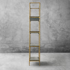 Thaddeus Hand-Forged White Marble Metal Shelving Unit for Living Room Display