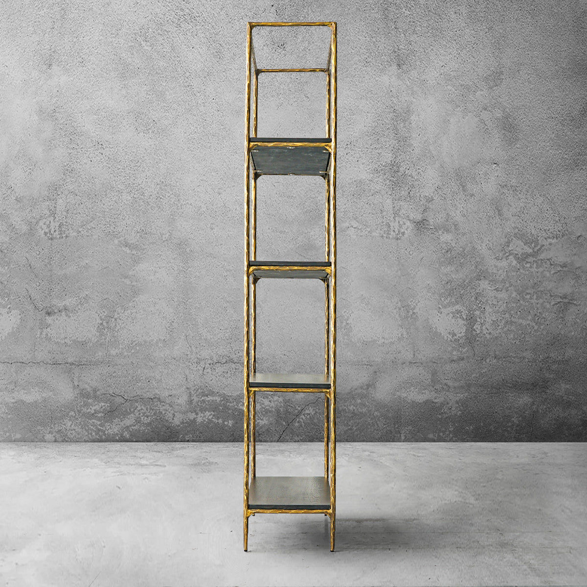 Thaddeus Hand-Forged White Marble Metal Shelving Unit for Living Room Display