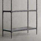 Thaddeus Hand-Forged White Marble Metal Shelving Unit for Living Room Display