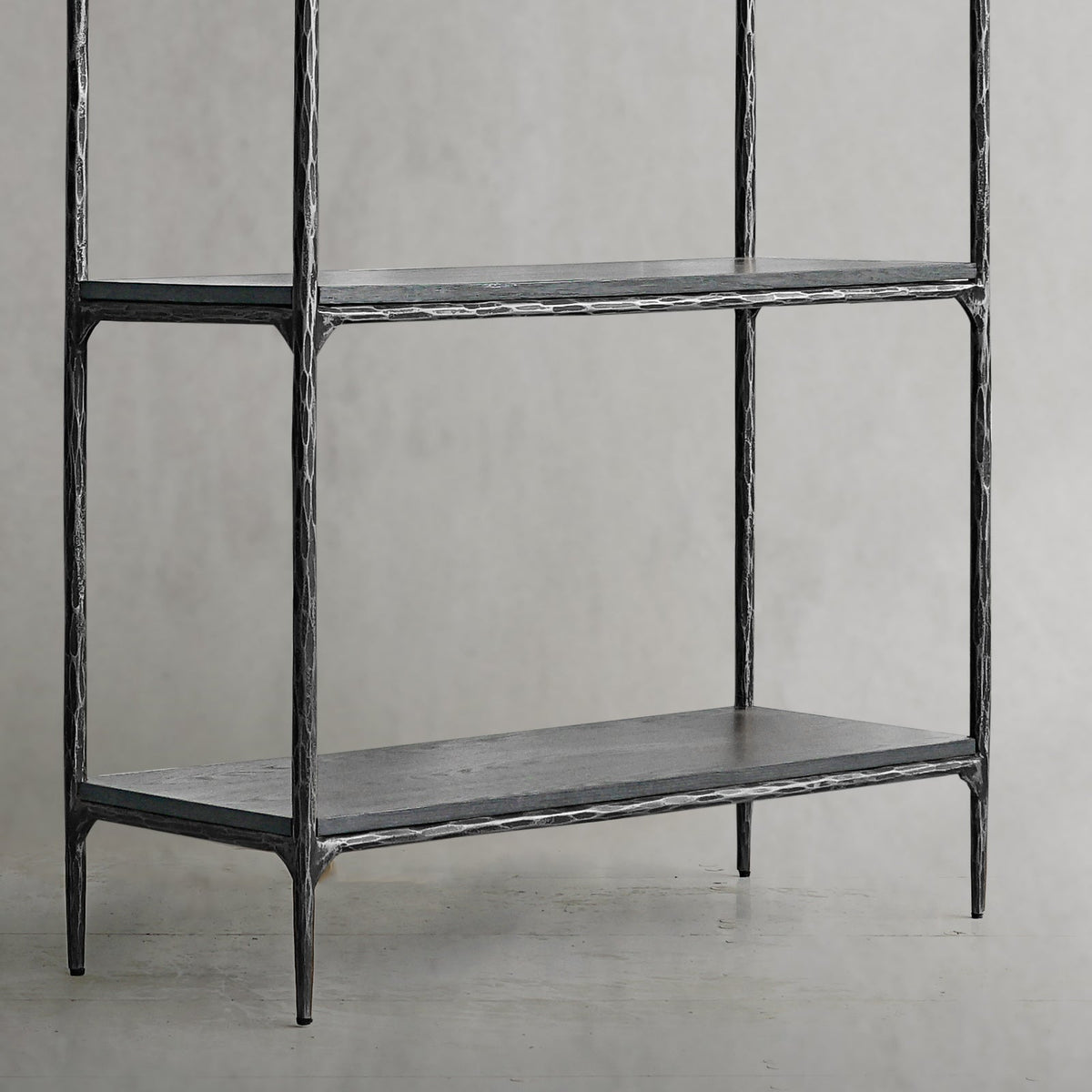 Thaddeus Hand-Forged White Marble Metal Shelving Unit for Living Room Display