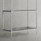 Thaddeus Hand-Forged White Marble Metal Shelving Unit for Living Room Display