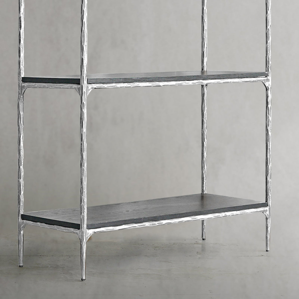 Thaddeus Hand-Forged White Marble Metal Shelving Unit for Living Room Display