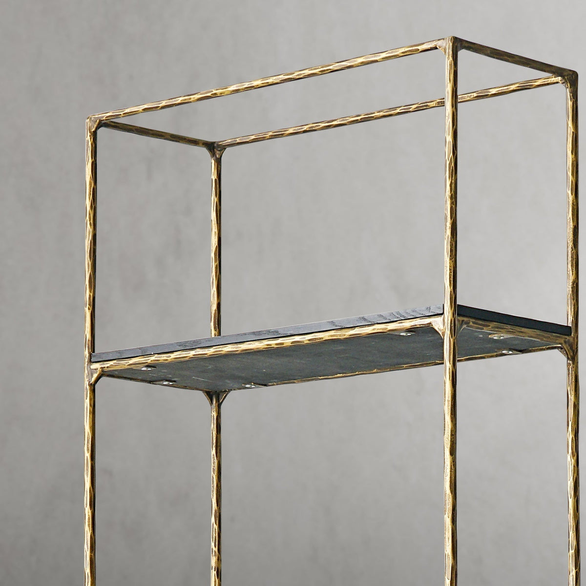 Thaddeus Hand-Forged White Marble Metal Shelving Unit for Living Room Display