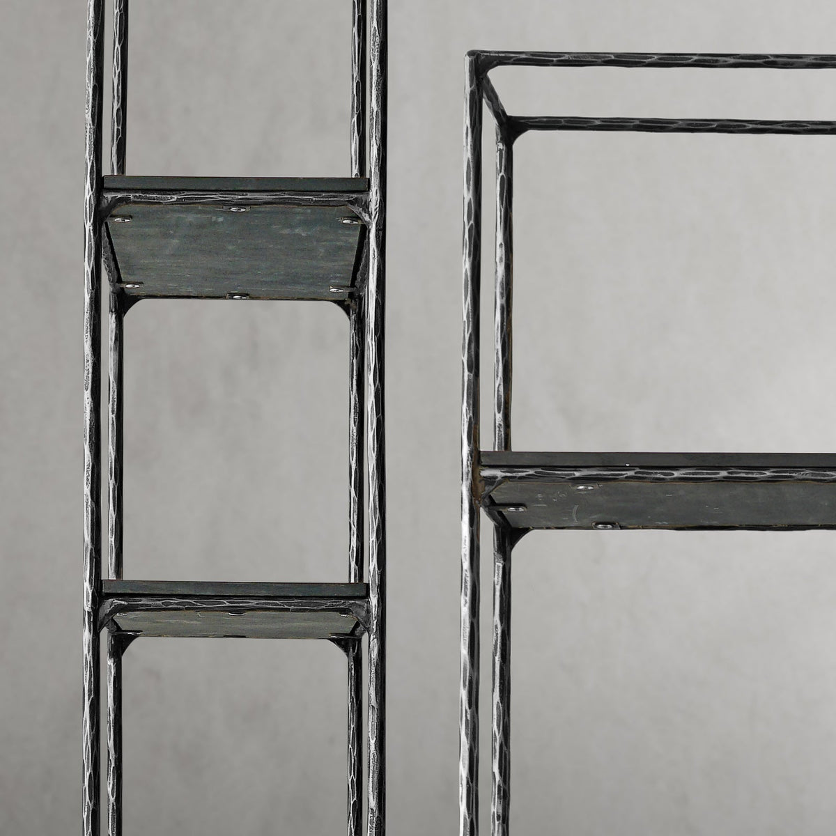 Thaddeus Hand-Forged White Marble Metal Shelving Unit for Living Room Display