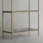Thaddeus Hand-Forged White Marble Metal Shelving Unit for Living Room Display
