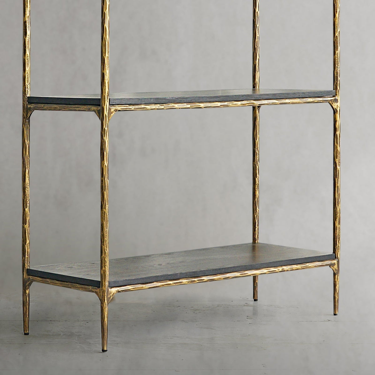 Thaddeus Hand-Forged White Marble Metal Shelving Unit for Living Room Display