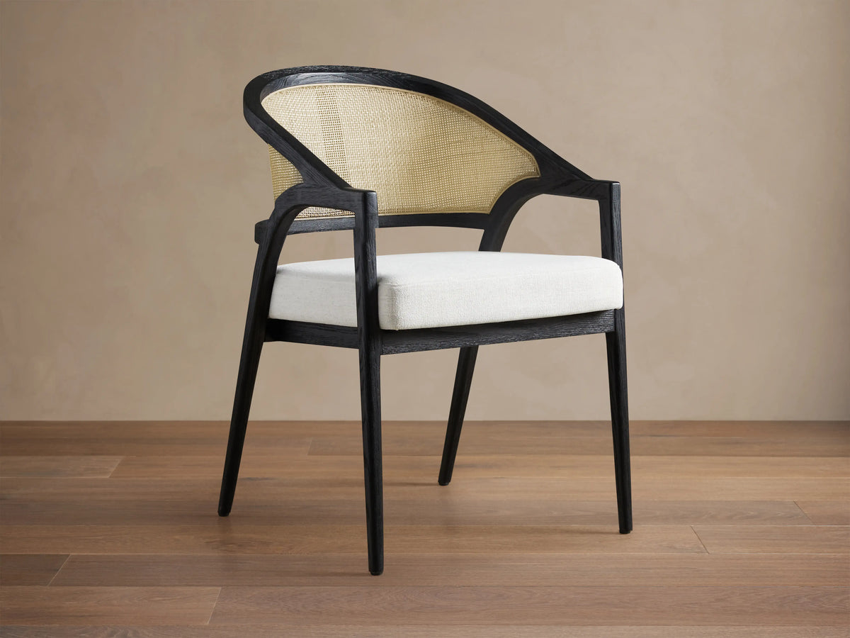 Aimee Oak Wood Dining Side Chair Rattan Cane Living Room Chairs with Upholstered