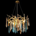 24 Zoll runder Kronleuchter aus farbigem Glas, goldener Ast-Kronleuchter, moderne Kronleuchterbeleuchtung