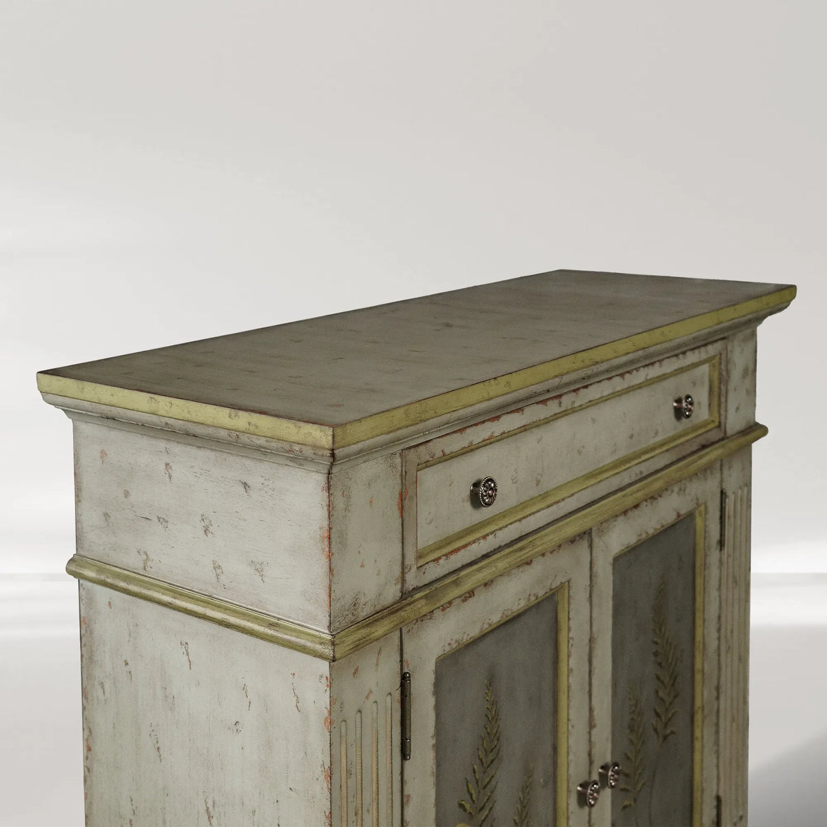 Cosetta Hand-painted Fern Motif Buffet Sideboard Antique Wood Entryways Cabinet