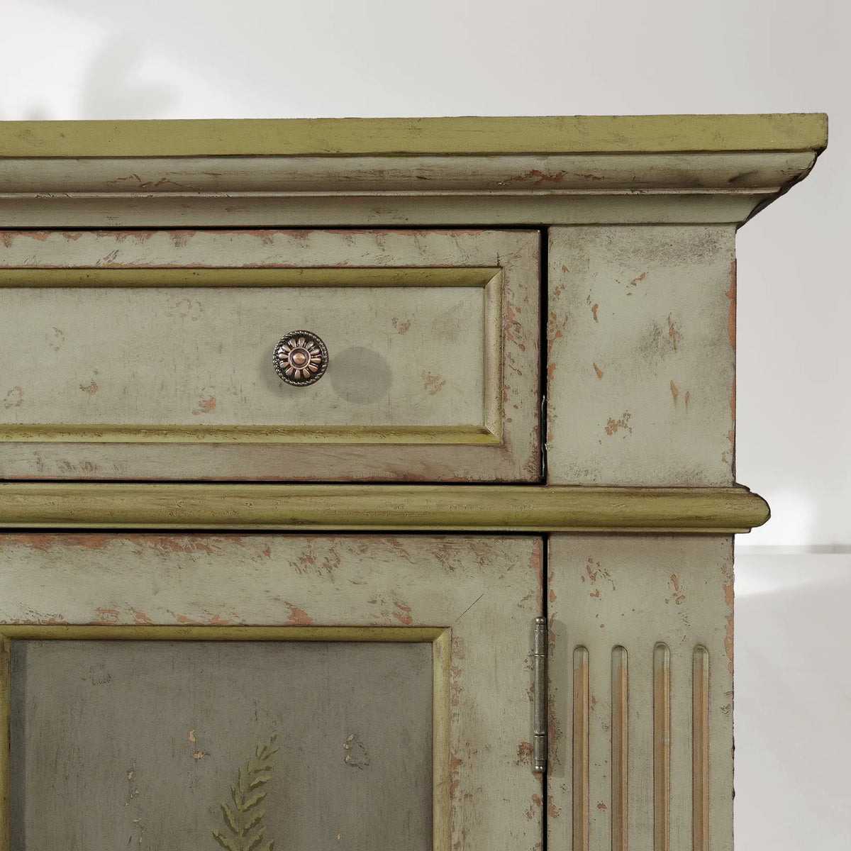 Cosetta Hand-painted Fern Motif Buffet Sideboard Antique Wood Entryways Cabinet