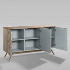 Champagner Geometrisches Finish Buffet Sideboard Luxuriöser Dreitüriger Eingangsschrank