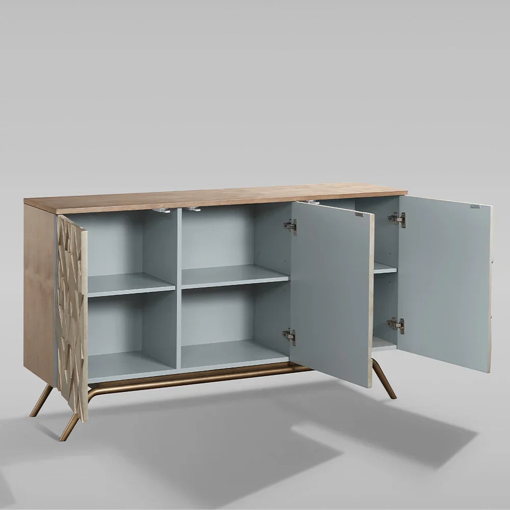 Champagner Geometrisches Finish Buffet Sideboard Luxuriöser Dreitüriger Eingangsschrank