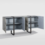 Livora Wood Four-Door Buffet Sideboard Grey Entrance cabinet With Stainless Steel Sled Base