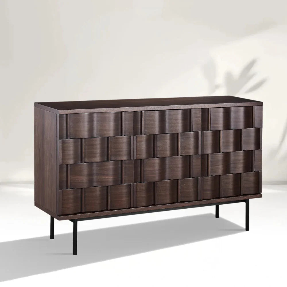 Ariel Sideboard mit gewebter Textur, Holz, 3 Türen, Aufbewahrung, Anrichte, Eingangsschrank
