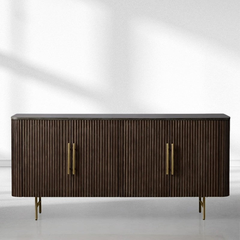Finnley Rural Buffet Sideboard Marble Top Media TV Cabinet Wood Entryways Storage Cabinet