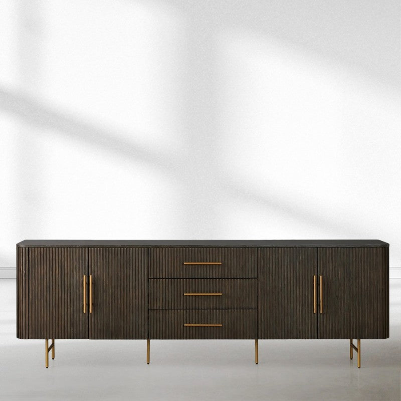 Finnley Marble Top Sideboard Buffet Cabinet wood Media TV Drawers  Cabinet Entrance Cabinet