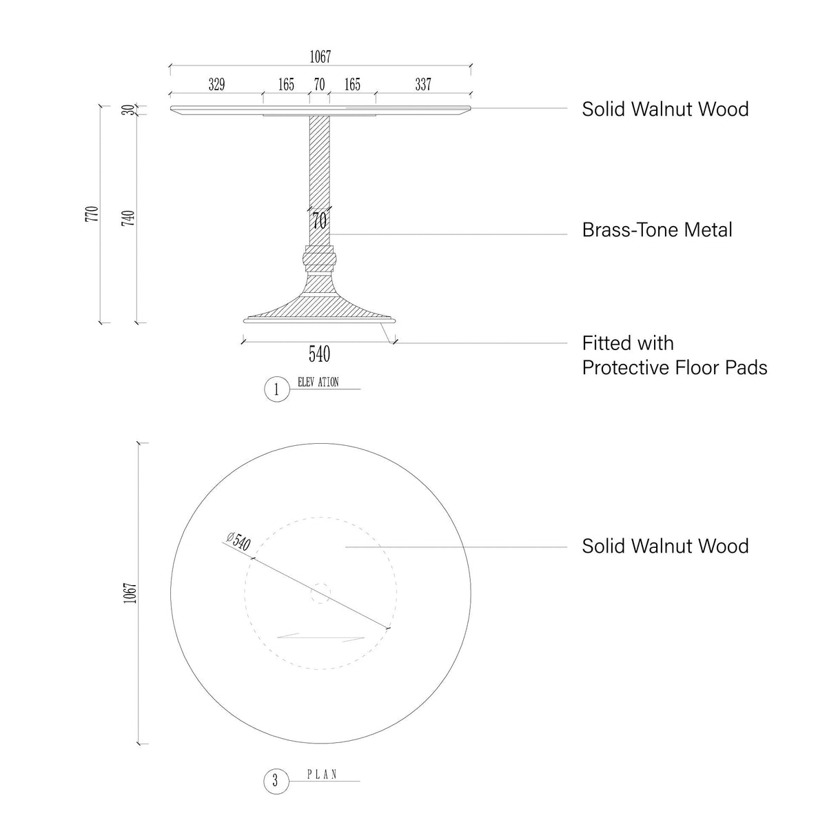 Jacob Bistro Table Wood Round Dining Table with Wade Solid Cast Base