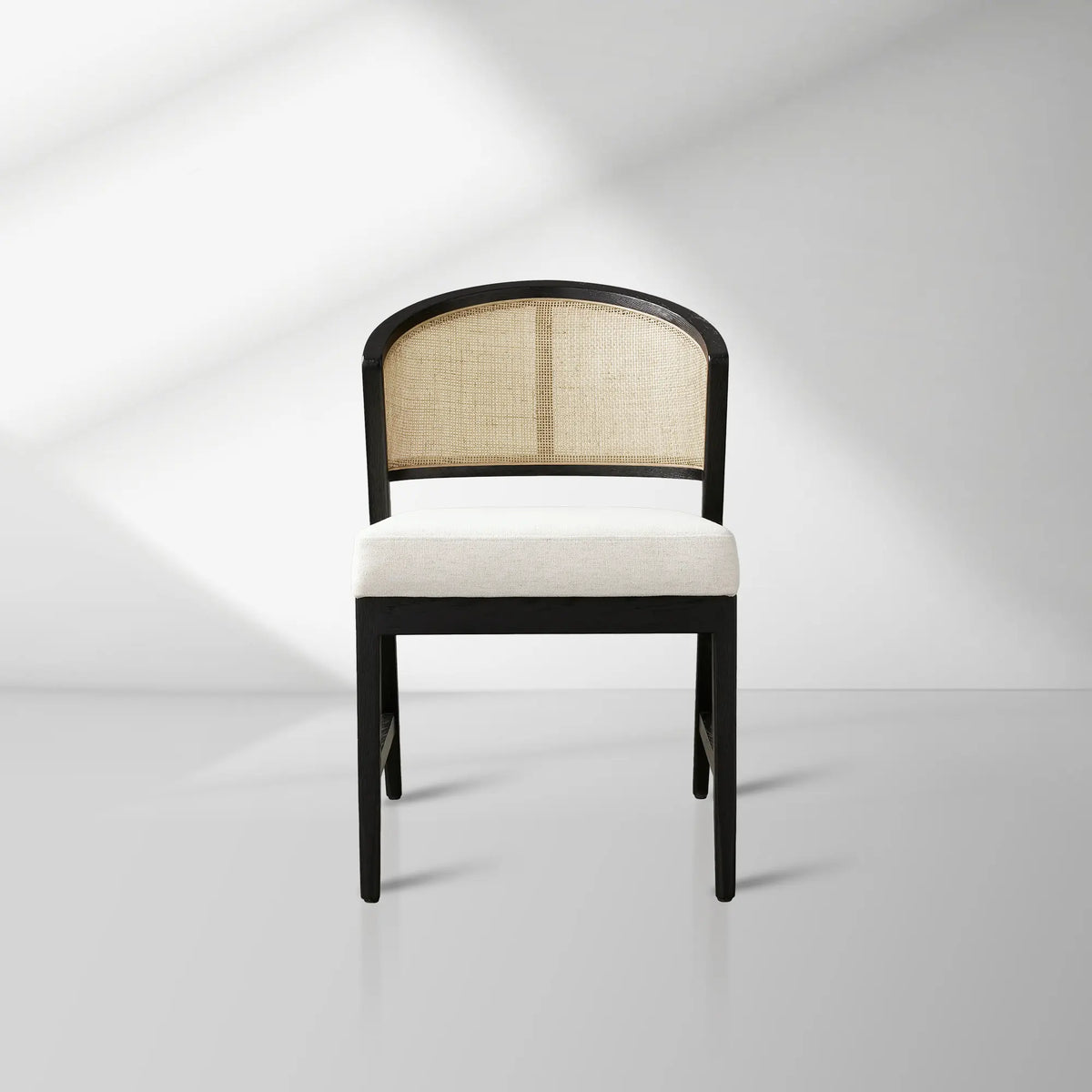 Aimee Wooden Dining Chair with Rattan Cane Back Upholstered Midcentury Living Room Chairs