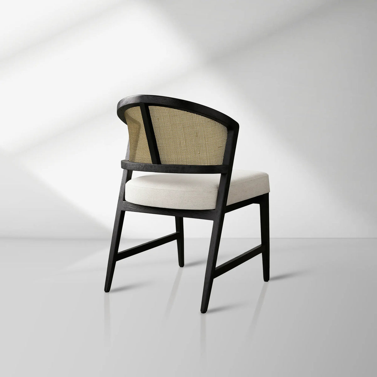 Aimee Wooden Dining Chair with Rattan Cane Back Upholstered Midcentury Living Room Chairs