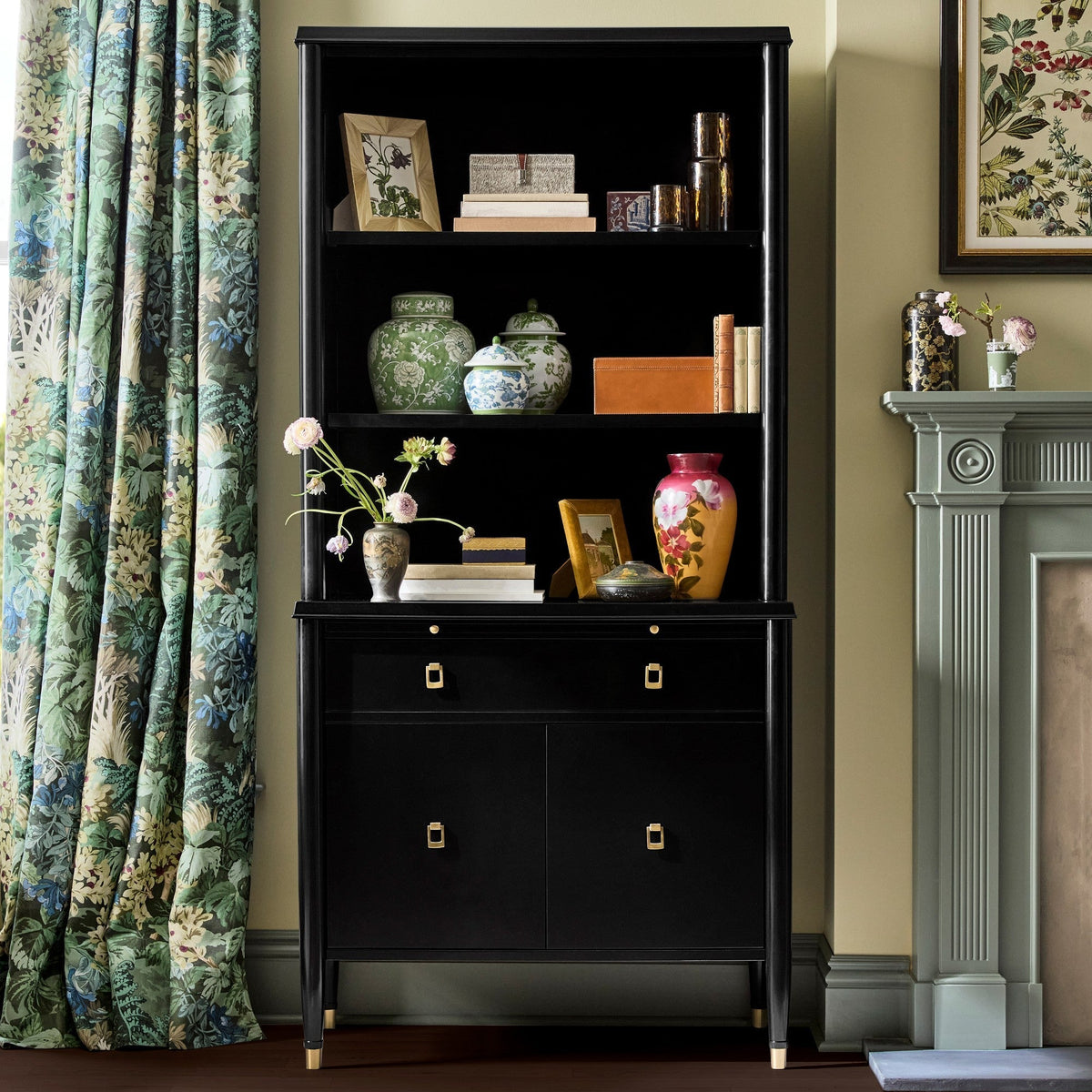 Lavenir French Open-Top Hutch Display Tall Cabinet Wood Dining Sideboard with Concealed Storage Base Cabinet